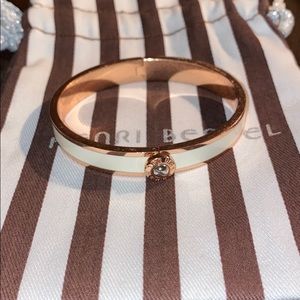 henri bendel Rose Gold and White Enamel Bangle with Center Rivet